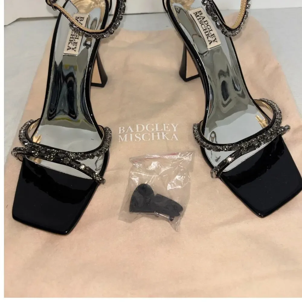 Badgley Mischka Black Ziana Gem Stone Ankle Strap Stiletto Size 8